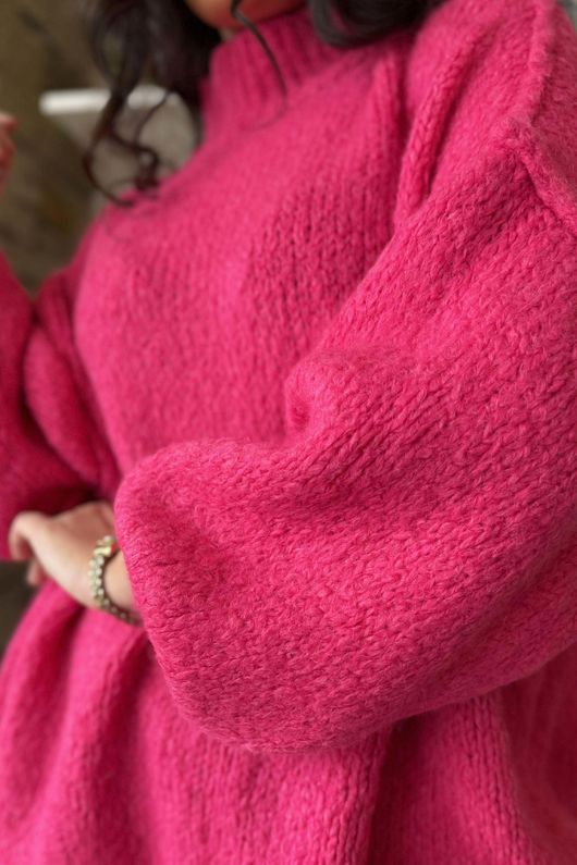 Big Softie Funnel Grunge Knit Hot Pink 